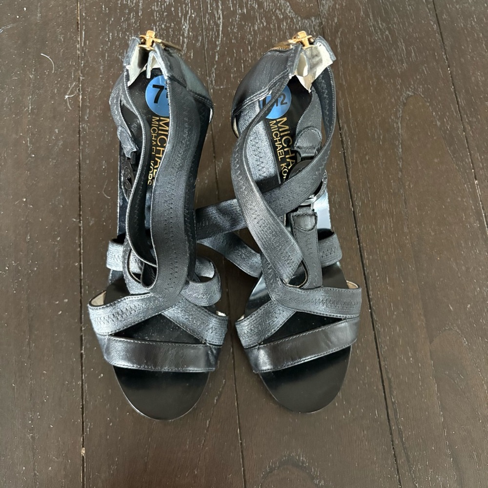 MMK MICHAEL Michael Kors Black Leather Strappy Sandals Heels Sexy Size 7.5‎ - Picture 4 of 12